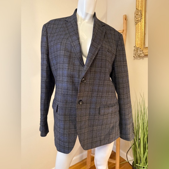 REDA 1865 Bloomingdale's Men's Store Charcoal Blue Plaid Blazer Sportcoat Jacket - Picture 1 of 9